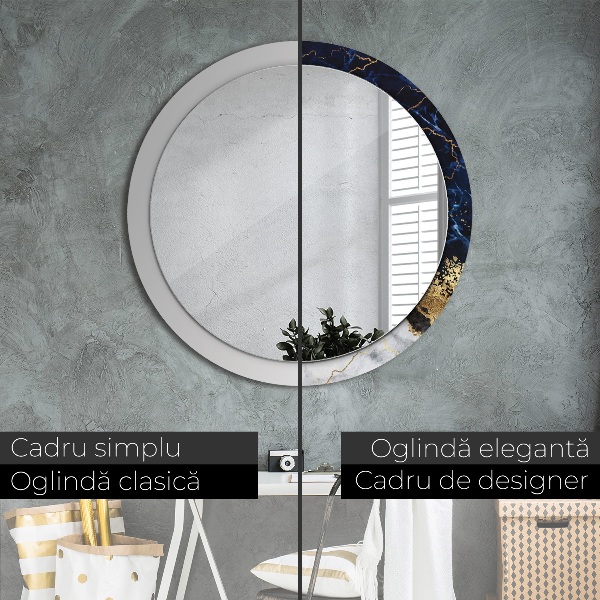 Round mirror frame with print Blue marble