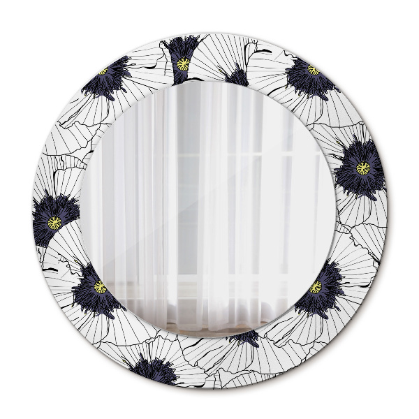 Round wall mirror decor Linear flowers composition