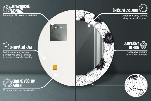 Round wall mirror decor Linear flowers composition