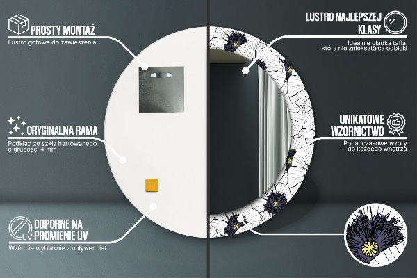 Round wall mirror decor Linear flowers composition