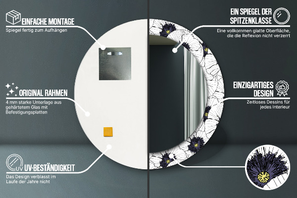 Round wall mirror decor Linear flowers composition