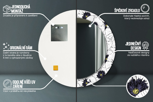 Round wall mirror decor Linear flowers composition