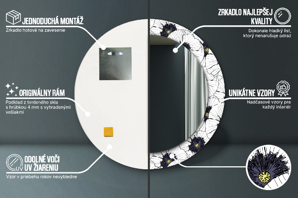 Round wall mirror decor Linear flowers composition