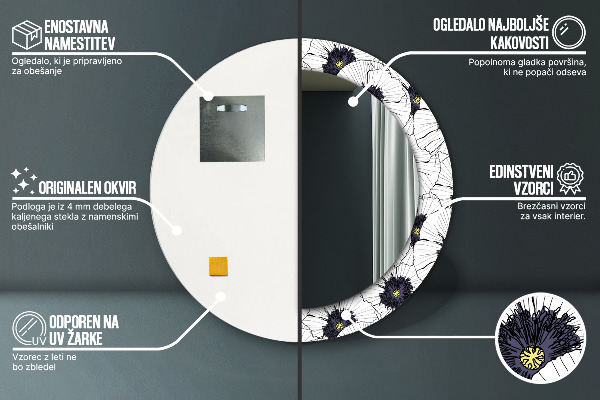 Round wall mirror decor Linear flowers composition