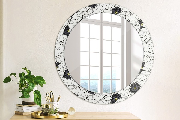 Round wall mirror decor Linear flowers composition