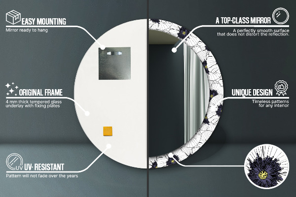 Round wall mirror decor Linear flowers composition