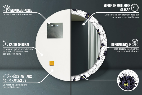 Round wall mirror decor Linear flowers composition