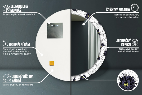 Round wall mirror decor Linear flowers composition