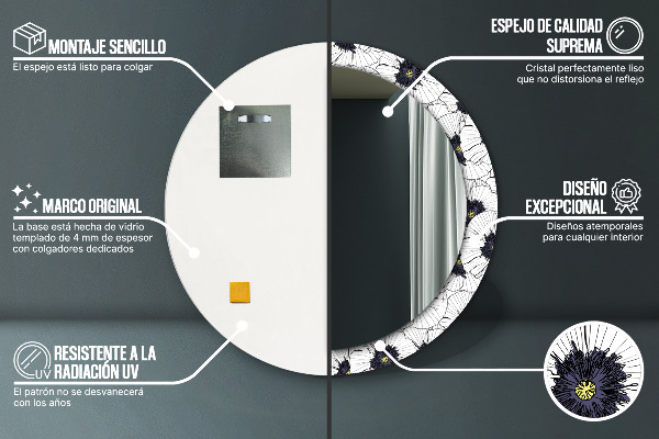 Round wall mirror decor Linear flowers composition