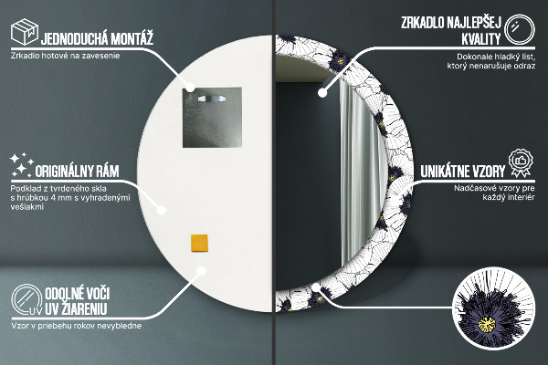 Round wall mirror decor Linear flowers composition