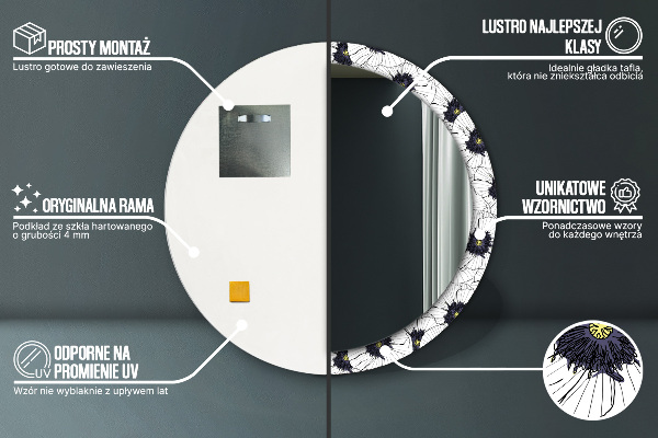 Round wall mirror decor Linear flowers composition