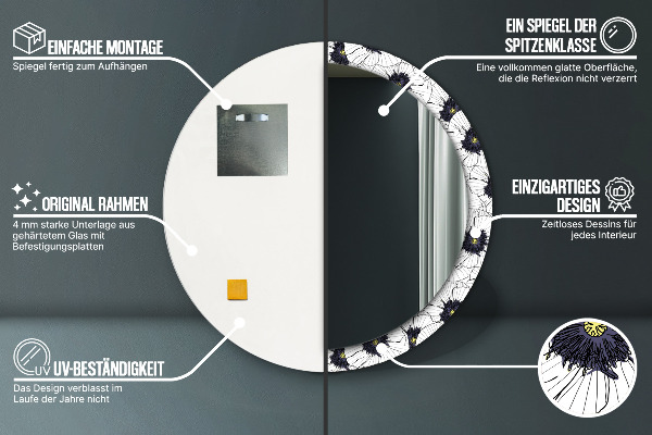 Round wall mirror decor Linear flowers composition