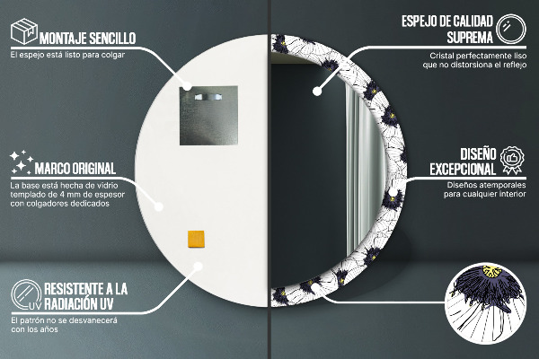 Round wall mirror decor Linear flowers composition