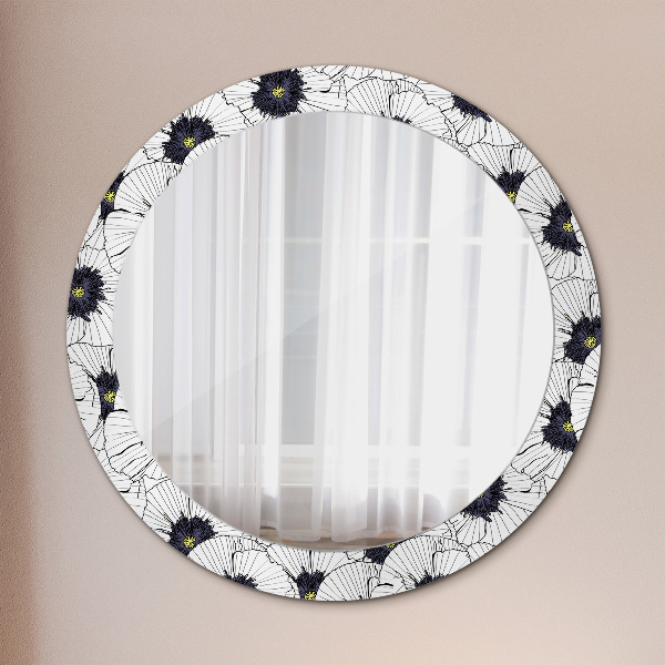 Round wall mirror decor Linear flowers composition