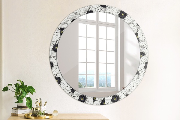 Round wall mirror decor Linear flowers composition