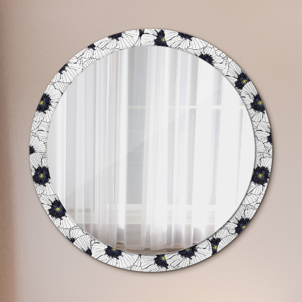 Round wall mirror decor Linear flowers composition