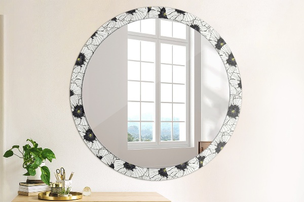 Round wall mirror decor Linear flowers composition