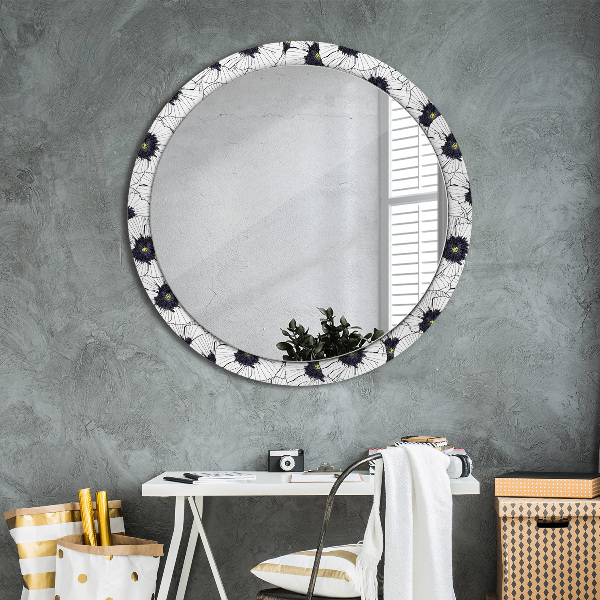 Round wall mirror decor Linear flowers composition