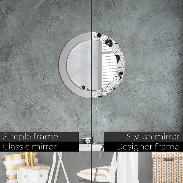 Round wall mirror decor Linear flowers composition