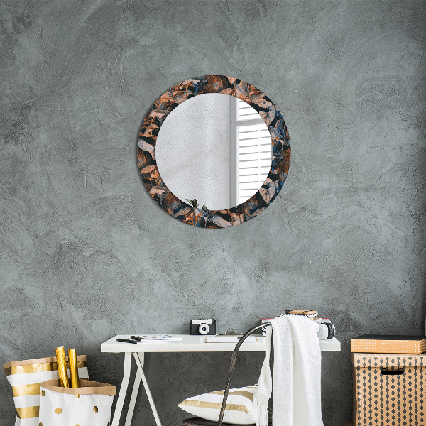 Round printed mirror Dark tropical leaves