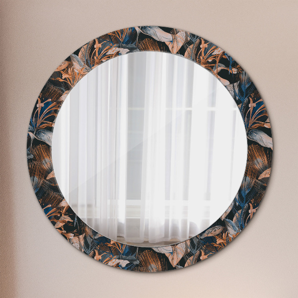 Round printed mirror Dark tropical leaves