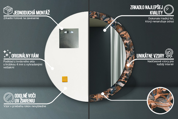 Round printed mirror Dark tropical leaves