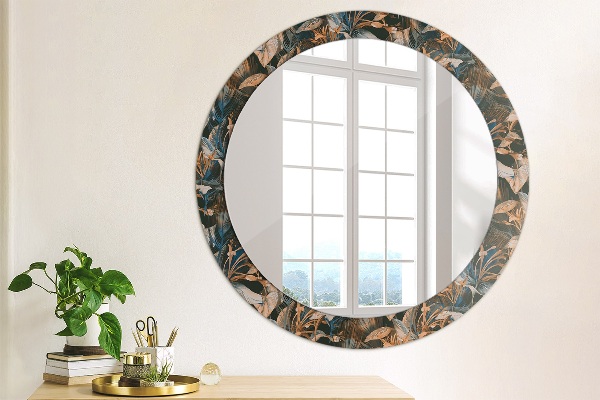 Round printed mirror Dark tropical leaves