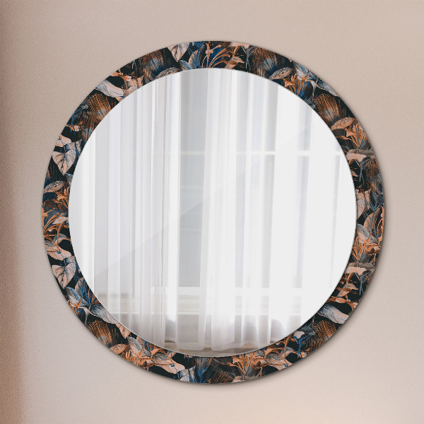 Round printed mirror Dark tropical leaves