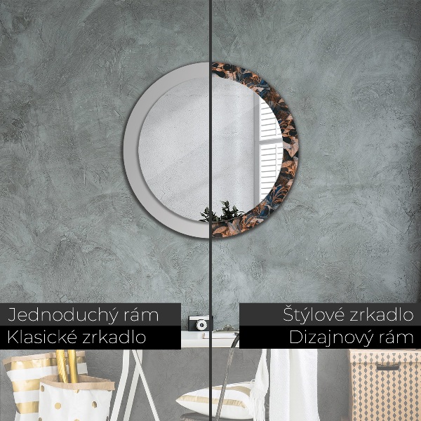 Round printed mirror Dark tropical leaves
