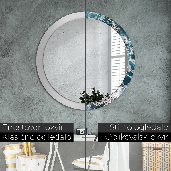 Round mirror frame with print Stormy sea