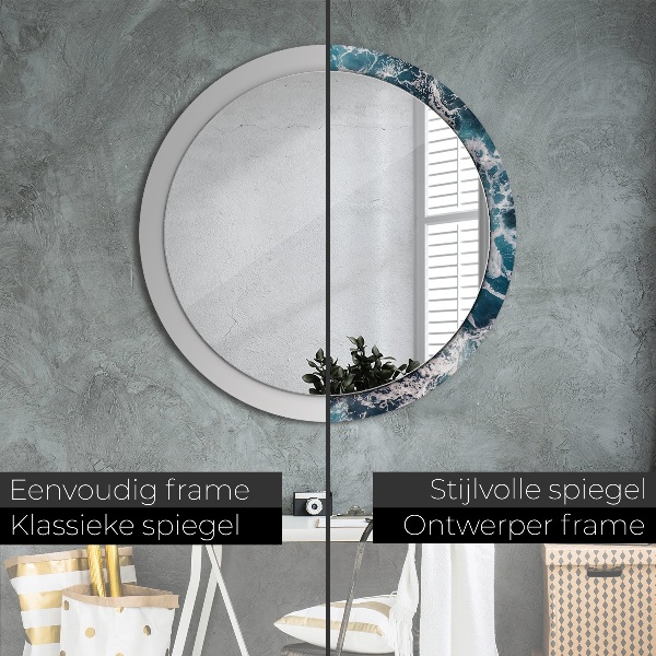 Round mirror frame with print Stormy sea