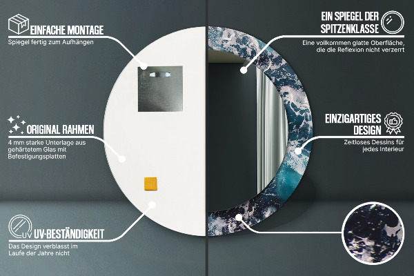 Round mirror frame with print Stormy sea