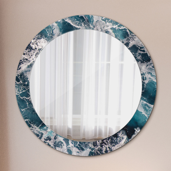 Round mirror frame with print Stormy sea