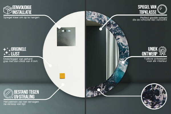 Round mirror frame with print Stormy sea