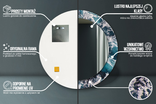 Round mirror frame with print Stormy sea