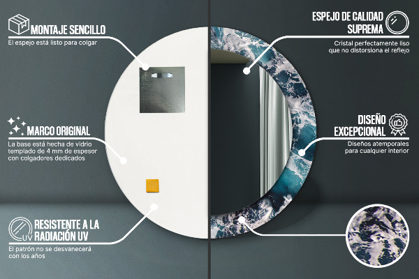 Round mirror frame with print Stormy sea