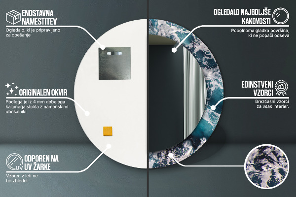 Round mirror frame with print Stormy sea