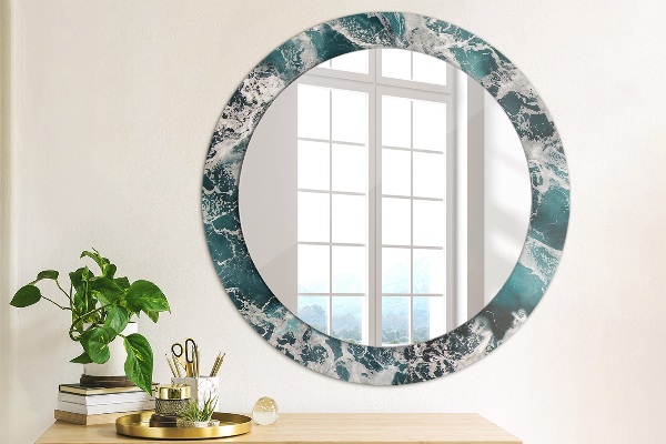 Round mirror frame with print Stormy sea