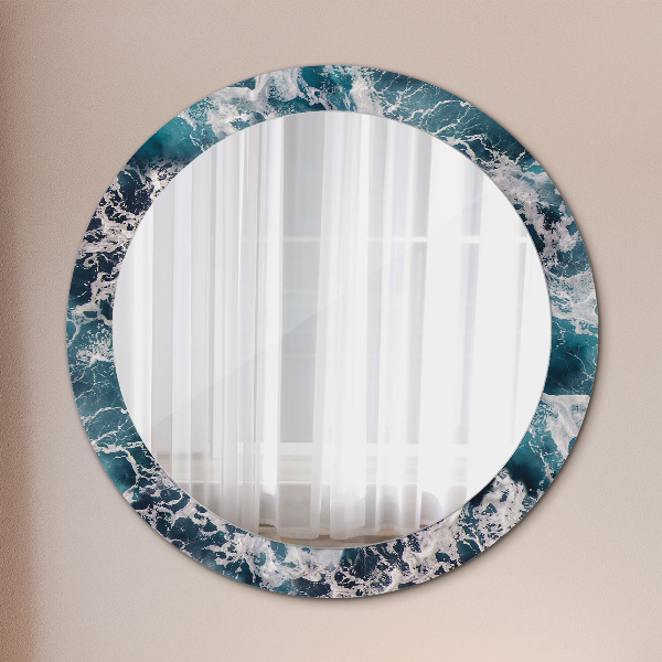 Round mirror frame with print Stormy sea