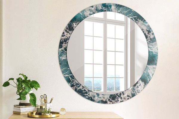 Round mirror frame with print Stormy sea