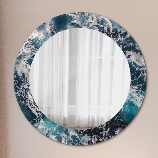 Round mirror frame with print Stormy sea