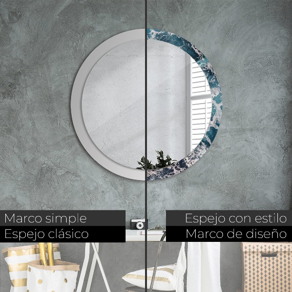 Round mirror frame with print Stormy sea