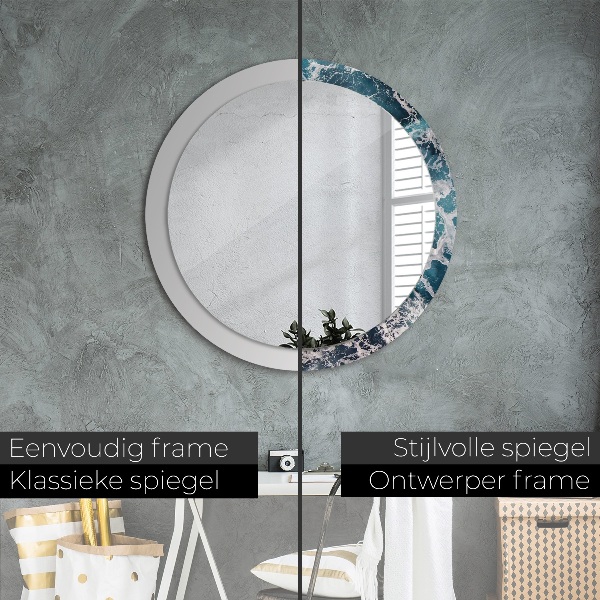 Round mirror frame with print Stormy sea