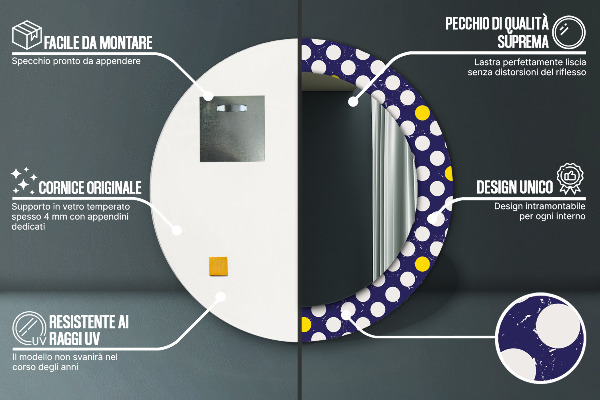 Round mirror frame with print Retro dots