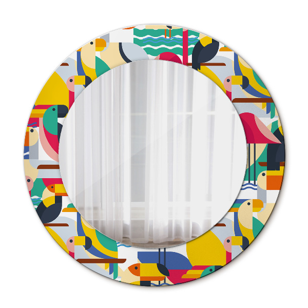 Round mirror frame with print Geometric tropical birds