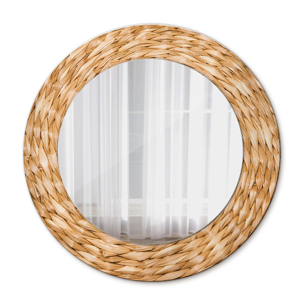 Round mirror frame with print Reed texture