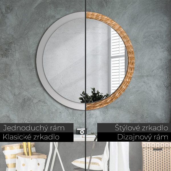 Round mirror frame with print Reed texture