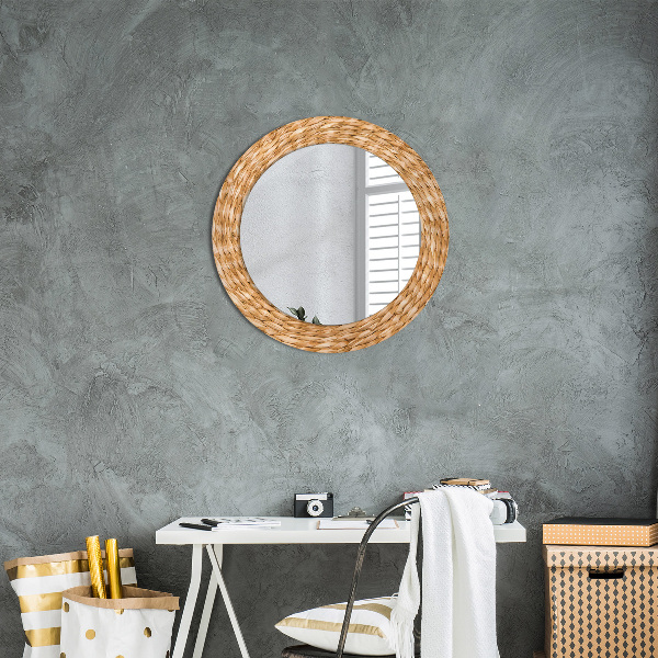 Round mirror frame with print Reed texture