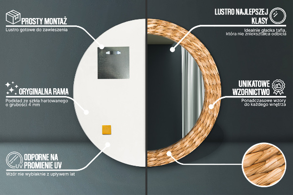 Round mirror frame with print Reed texture