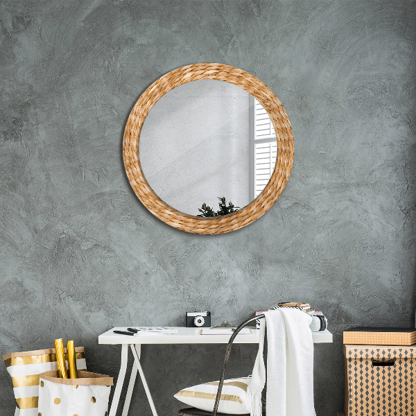 Round mirror frame with print Reed texture